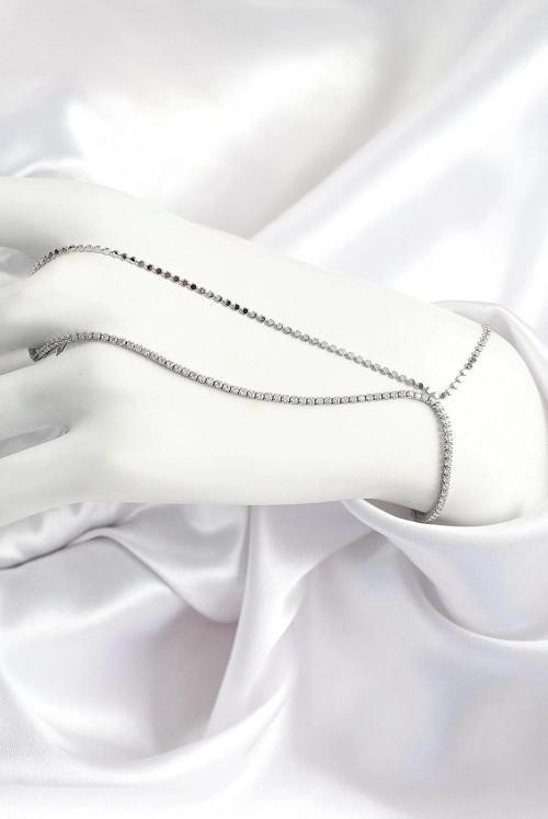 Pirinç Zirkon Taşlı Ezme Zincir Model Gümüş Renk Kadın Şahmeran