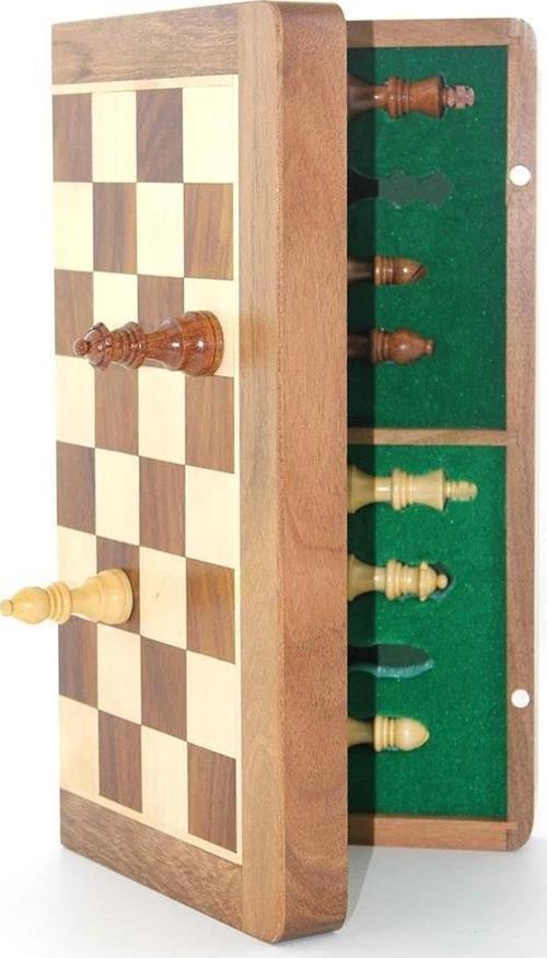 Mıknatıs Taşlı Ahşap Katlanabilir Kutulu Satranç Oyunu 35 Cm G224
