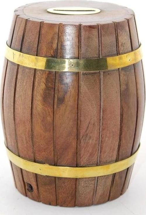 Pirinç Ahşap Fıçı Kumbara 12.5 Cm Wb535