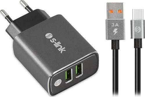 SW-EHT36M 2 USB, 3.1A Metal Ev Sarj Cihazı ve Type-C Data + Sarj Kablosu