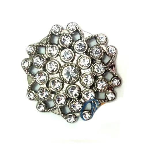 Taşlı Yuvarlak Broş, Sandık Süsü 4,5 Cm - Nikel, 10 Adet