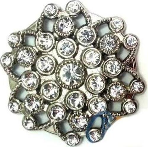 Taşlı Yuvarlak Broş, Sandık Süsü 4,5 Cm - Nikel, 10 Adet