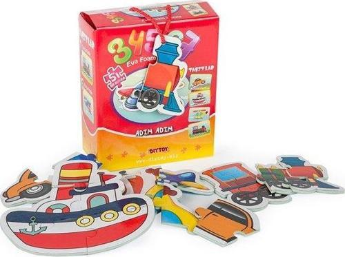 8742 DıyToy Süper Renkli 5 i 1 Kutuda Puzzle - Taşıtlar 3+4+5+6+7 Parça Puzzle
