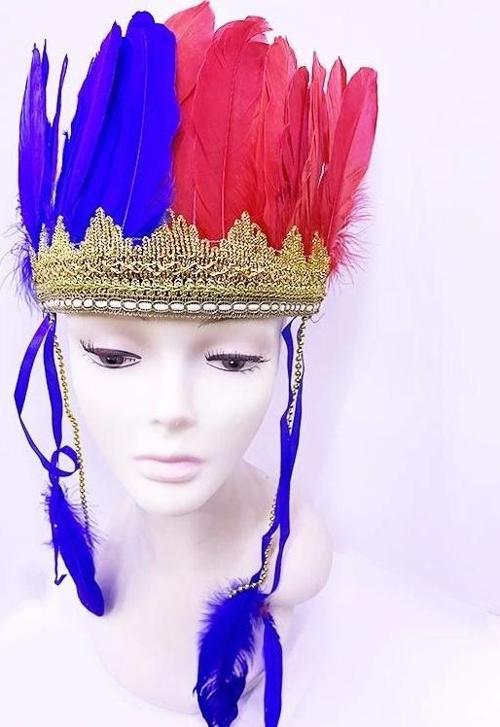 Bordo Mavi Renk Tüylü Kızılderili Başlığı | Taraftar Başlığı