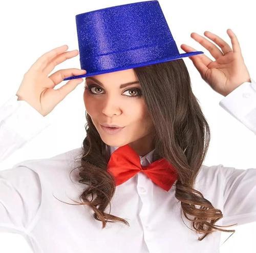 Mavi Renk Parıltılı Simli Fötr Silindir Parti Şapkası