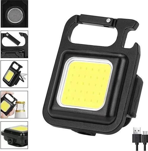 Hs-37 Led Anahtarlıklı Cep Boy Cob Led Metal Kasa Mıknatıslı Şişe Açacağı Usb’li Şarj Edilebilir El 