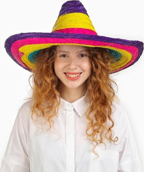 Sombrero Meksika Şapkası Renkli Örme Hasır Çocuk Boy