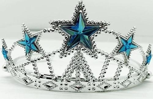 Mavi Yıldız Taşlı Plastik Kraliçe Prenses Elsa Tacı Çocuk Boy