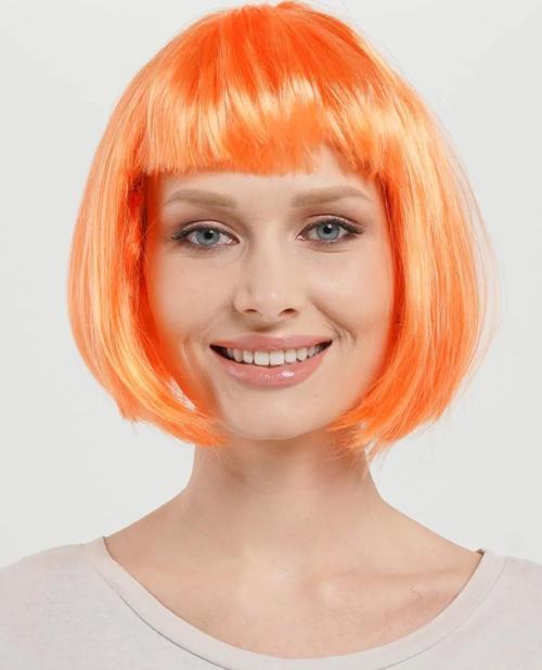 Turuncu Renk Küt Parti Peruğu Kısa Takma Saç