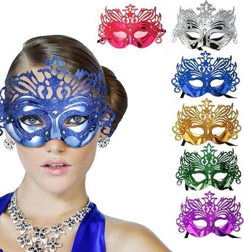 Metalize Hologramlı Balo Venedik Parti Maskesi 6 Renk 6 Adet