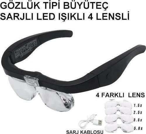 Şarjlı Gözlük Büyüteç  4 Farklı Lens 11537dc