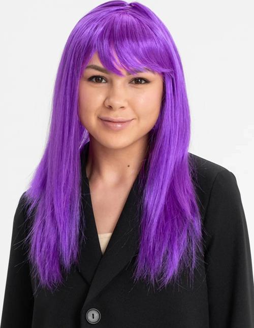 Mor Renk Düz Kesim Uzun Parti Peruğu Takma Saç