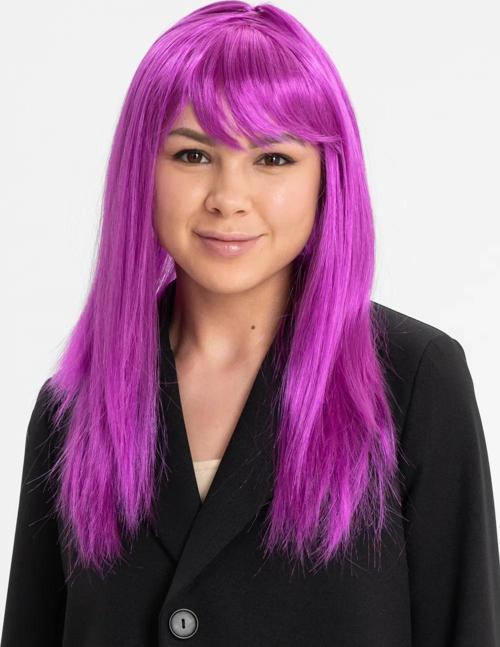Fuşya Renk Düz Kesim Uzun Parti Peruğu Takma Saç