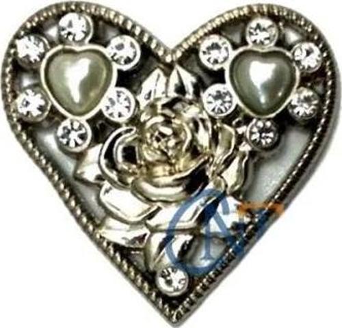 Taşlı Kalp Broş, Kutu, Sandık Süsü - Nikel, 1 Adet