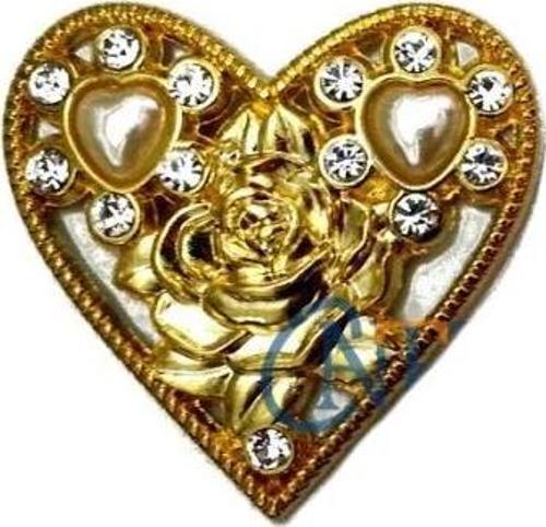 Taşlı Kalp Broş, Kutu, Sandık Süsü - Sarı, 1 Adet