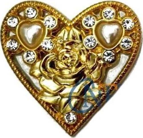 Taşlı Kalp Broş, Kutu, Sandık Süsü - Sarı, 10 Adet
