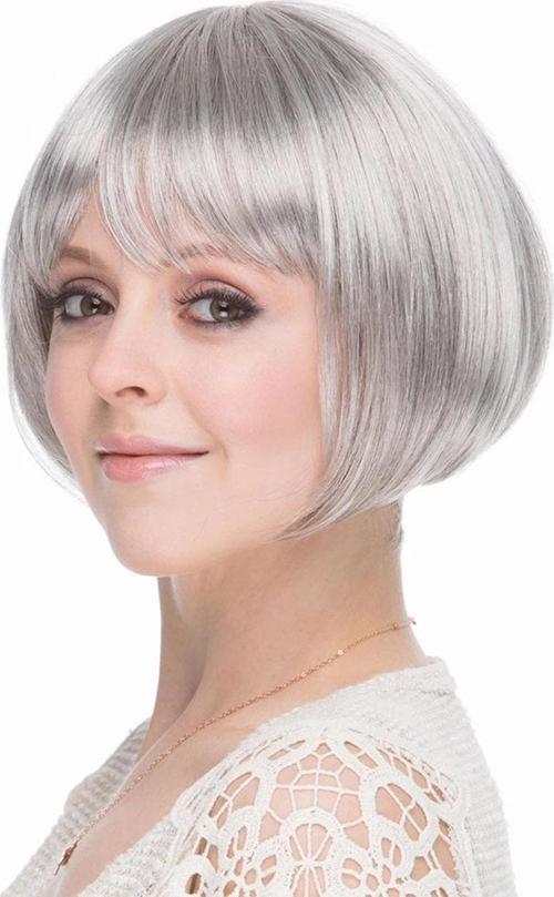 Gri Gümüş Renk Düz Kesim Astarlı Küt Parti Peruğu