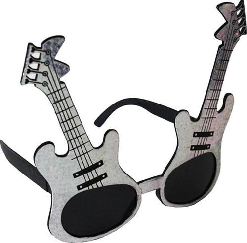 Gümüş Renk Rockn Roll Gitar Şekilli Parti Gözlüğü 15x15 Cm