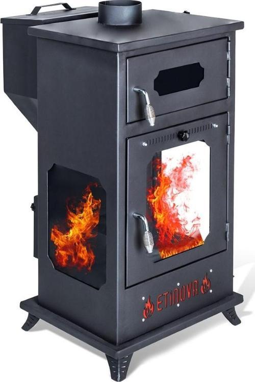 Eti-B8 Büyük Üç Tarafı Camlı Fırınlı Odun ve Pelet yakan  Şömine Tipi Soba