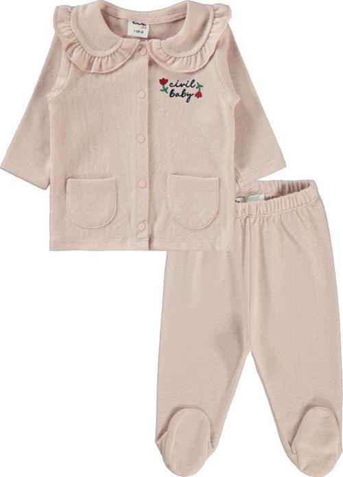 Çiçek Nakışlı 1-6 Ay Pijama Takımı - Pudra6-9 Ay