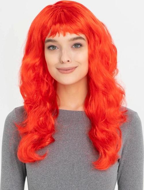 Kırmızı Renk Uzun Dalgalı Parti Peruğu