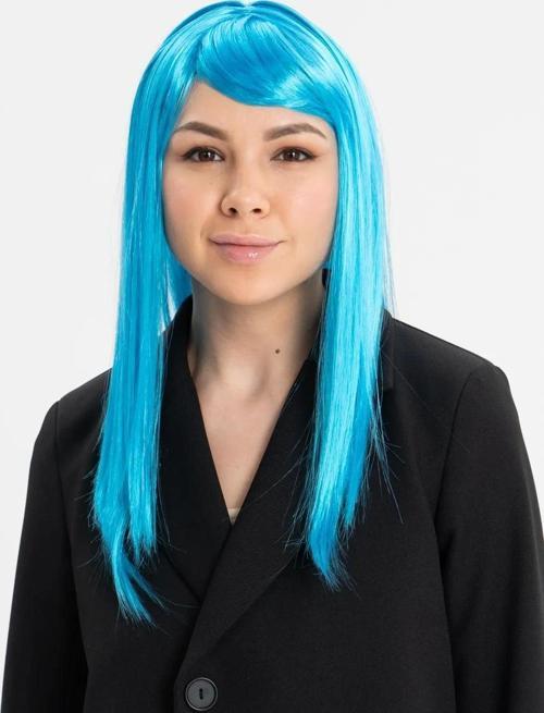 Açık Mavi Renk Uzun Düz Parti Peruğu