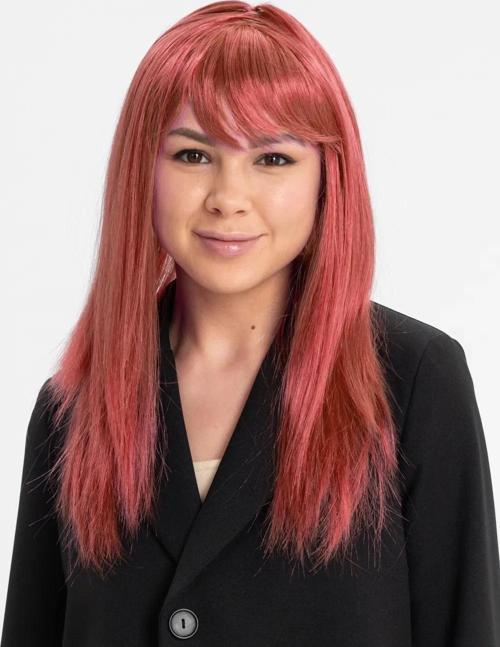 Kızıl Renk Düz Kesim Uzun Parti Peruğu Takma Saç