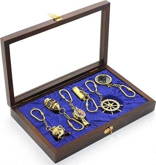 Ahşap Kutulu Pirinç 6'lı Anahtarlık Seti 2668