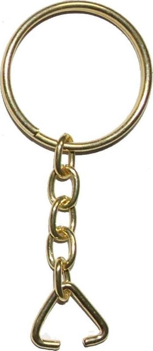 Anahtarlık Halkası, Halka + Zincir + Üçgen, 24mm, Altın, Sarı, 1 Adet
