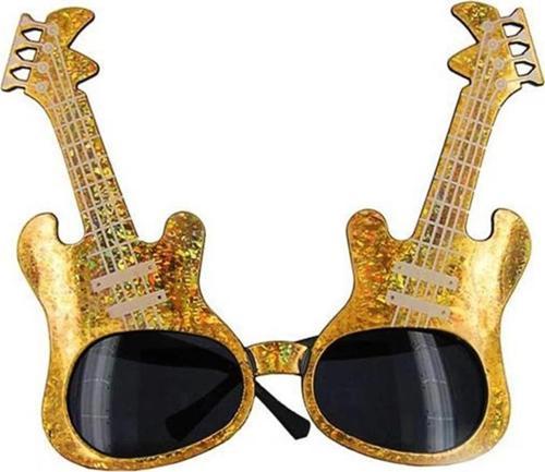 Altın Renk Rockn Roll Gitar Şekilli Parti Gözlüğü 15x15 Cm
