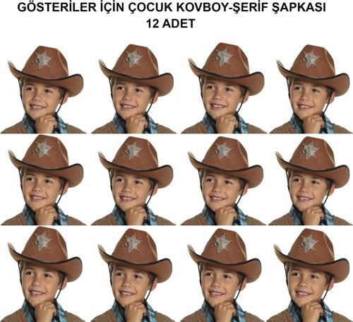 Kovboy Şerif Şapkası Kahve 12 Adet - Kostüm, Parti Ve Gösteri Şapkası