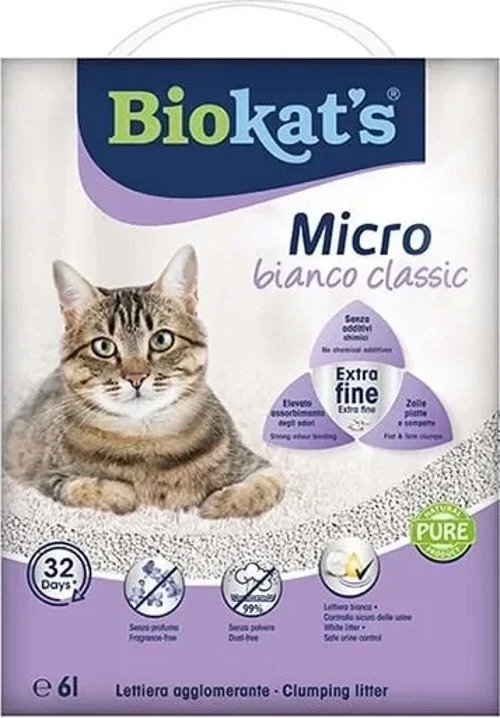 Biokats Micro Bianco Classic Kokusuz Topaklanan Doğal Kedi Kumu 6 Lt