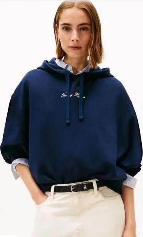 Klasik Yazı Baskılı Penye Kapüşonlu Kadın Kazak WW0WW48270C1G