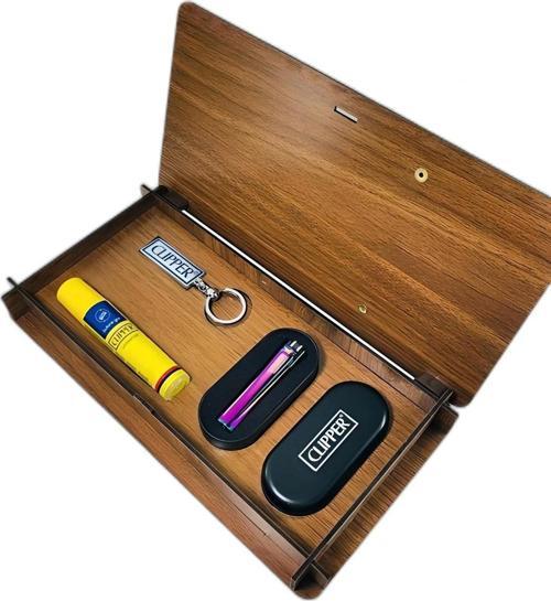 Ahşap Gazlı Metal Çakmak Seti Gökkuşağı