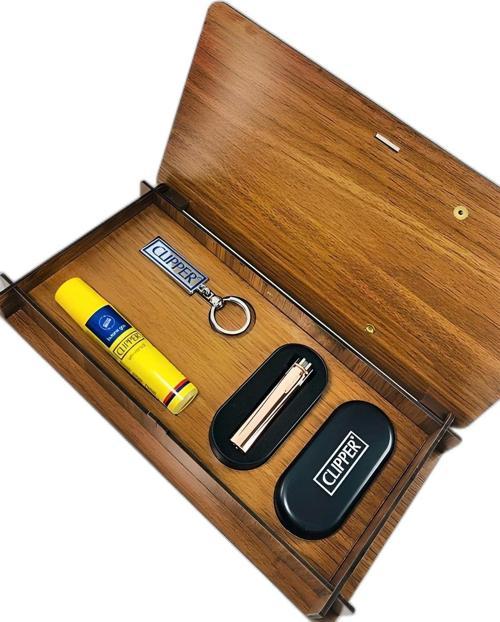 Ahşap Gazlı Metal Çakmak Seti Rose