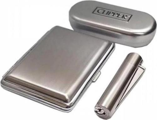 Metal Tabaka Kutulu Clipper Çakmak Set