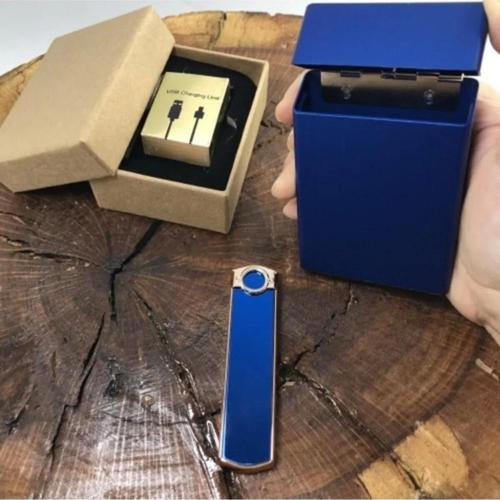 Usb Alevsiz Şarjlı Çakmak Ve Metal Slim Tabaka Seti