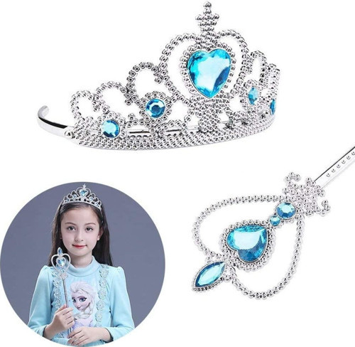 Karlar Ülkesi Elsa Mavi Kalpli Taç ve Mavi Asa Seti Çocuk Boy