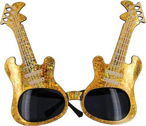 Altın Renk Rockn Roll Gitar Şekilli Parti Gözlüğü 15x15 cm