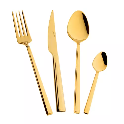 Athena Titanyum Gold 6 Kişilik 24 Parça Tatlı Çatal Kaşık Bıçak Takımı - Titanyum Gold