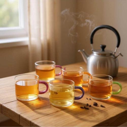 Kahve Fincanı 6'lı Borosilikat Isıya Dayanıklı 90 ml Renkli Saplı