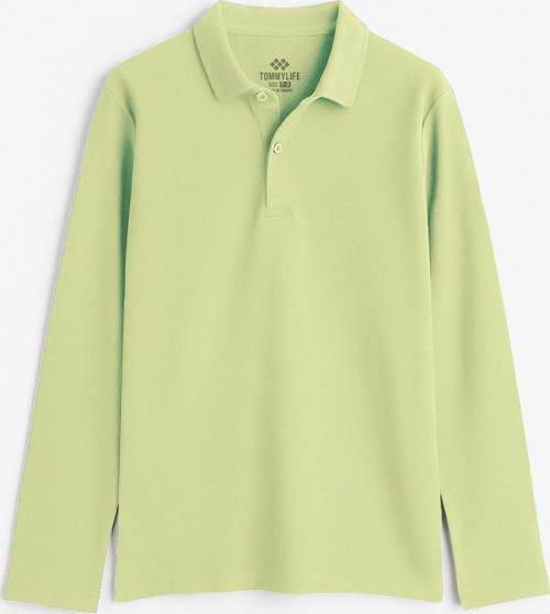 Açık Yeşil Polo Yaka Basic Uzun Kollu Erkek Çocuk T-Shirt - 11170