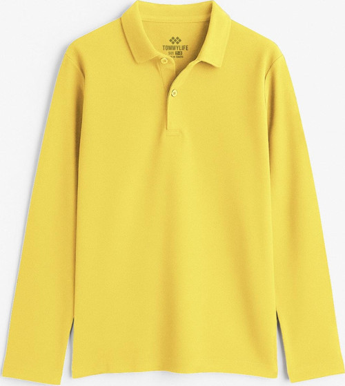 Sarı Polo Yaka Basic Uzun Kollu Erkek Çocuk T-Shirt - 11170