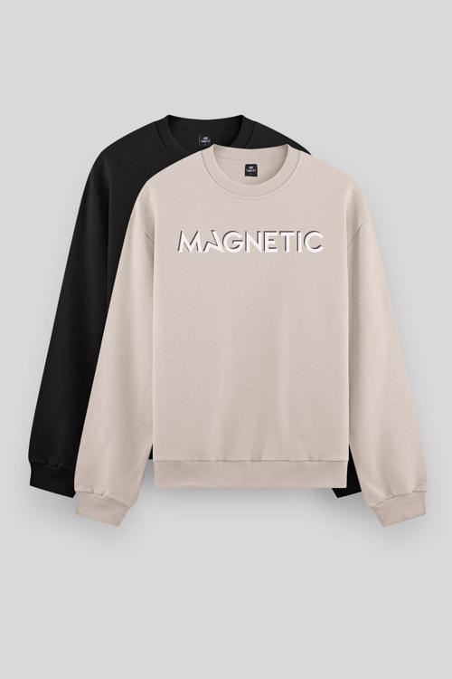 Rahat Form O Yaka 2li Paket Siyah-Camel Erkek Sweatshirt - 88020