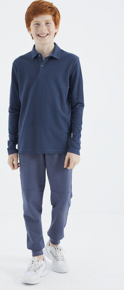 İndigo Polo Yaka Basic Uzun Kollu Erkek Çocuk T-Shirt - 11170