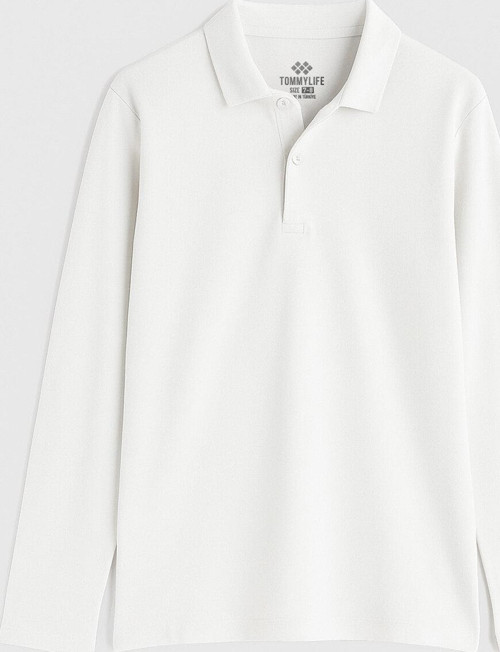 Beyaz Polo Yaka Basic Uzun Kollu Erkek Çocuk T-Shirt - 11170