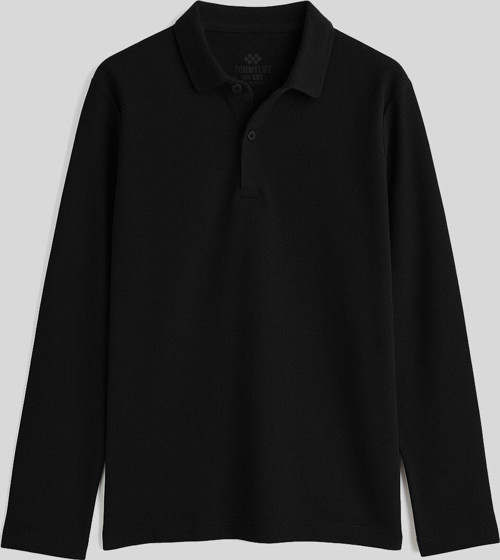 Siyah Polo Yaka Basic Uzun Kollu Erkek Çocuk T-Shirt - 11170