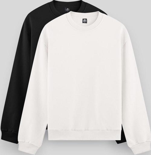 Standart Fit Basic O Yaka 2li Paket Siyah-Ekru Erkek Sweatshirt - 88053