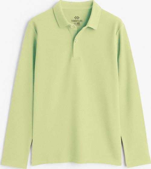 Açık Yeşil Polo Yaka Basic Uzun Kollu Erkek Çocuk T-Shirt - 11170