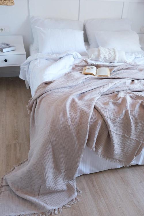 Athena Serisi Tek Kişilik 4 Katlı Müslin Battaniye Yatak Örtüsü * Toprak